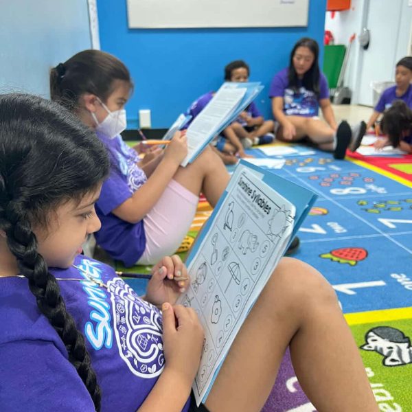k-2 students doing activity summer steam camp